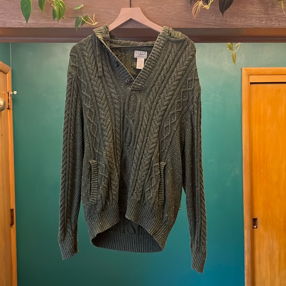 L.L. Bean Mens Heritage Soft Organic Cotton Fishermans Sweater Large Green